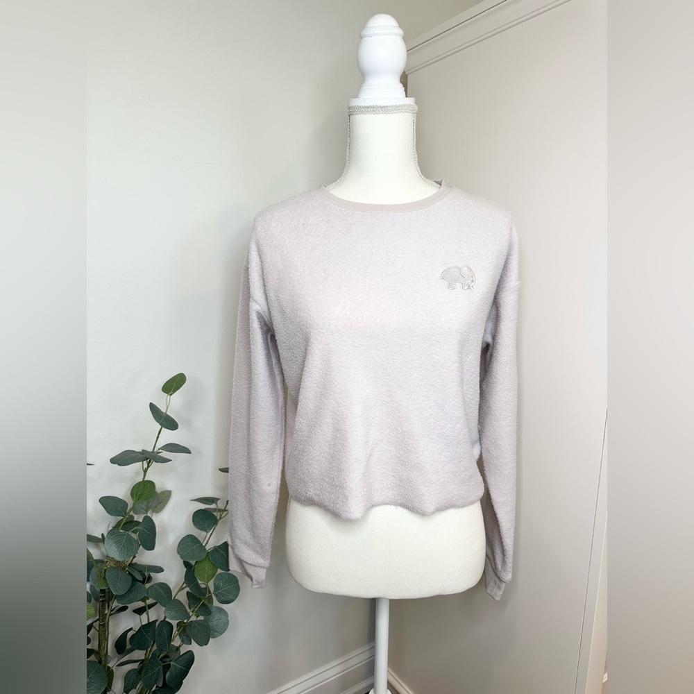 Ivory Ella Muted Purple Cropped Sherpa Pullover Organic Cotton Size Small